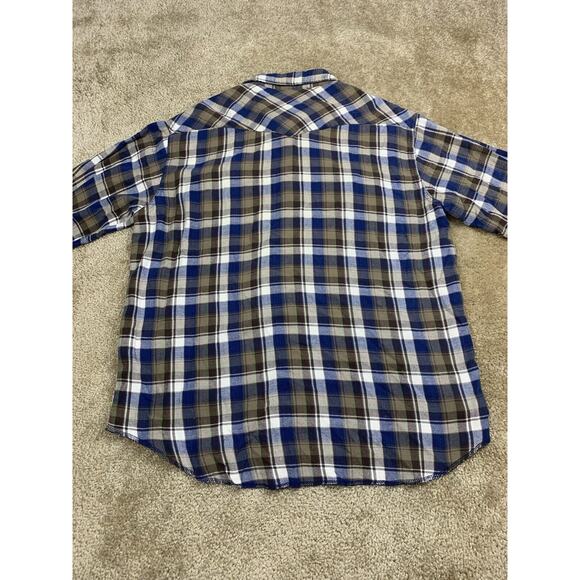 Wrangler Pearl Snap Men’s XL Blue Brown Plaid Long Sleeve 100% Cotton 751 - Picture 6 of 8